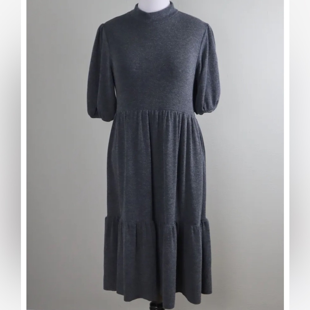 Zara Charcoal Gray Knit Midi Dress, medium